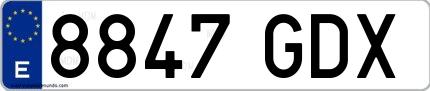 Ejemplo de matrícula española 8847 GDX
