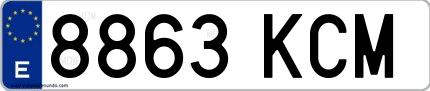 Ejemplo de matrícula de coche ordinaria 8863 KCM