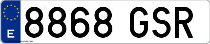 Ejemplo de matrícula de coche ordinaria 8868 GSR
