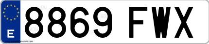 Ejemplo de matrícula española 8869 FWX