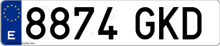 Ejemplo de matrícula de coche ordinaria 8874 GKD
