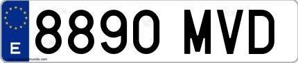 Ejemplo de matrícula española 8890 MVD