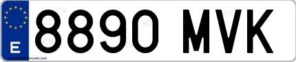 Ejemplo de matrícula española 8890 MVK