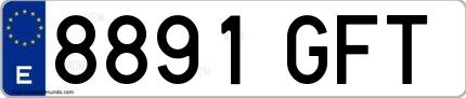 Ejemplo de matrícula española 8891 GFT