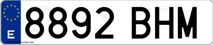 Ejemplo de matrícula española 8892 BHM