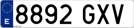 Ejemplo de matrícula española 8892 GXV