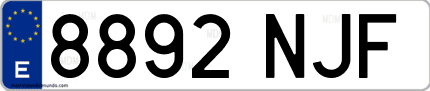 Ejemplo de matrícula de coche ordinaria 8892 NJF