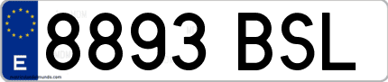 Ejemplo de matrícula de coche ordinaria 8893 BSL