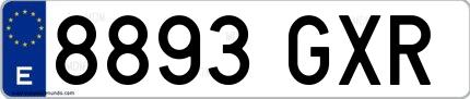 Ejemplo de matrícula española 8893 GXR