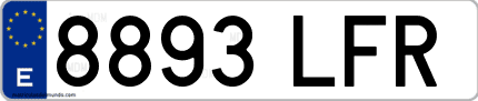 Ejemplo de matrícula de coche ordinaria 8893 LFR