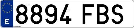 Ejemplo de matrícula española 8894 FBS