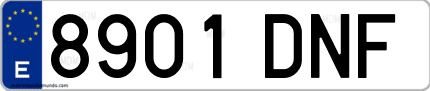 Ejemplo de matrícula de coche ordinaria 8901 DNF