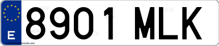 Ejemplo de matrícula de coche ordinaria 8901 MLK
