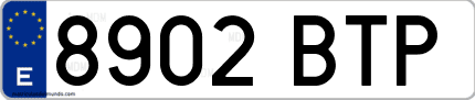 Ejemplo de matrícula de coche ordinaria 8902 BTP