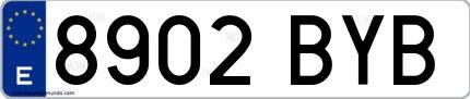 Ejemplo de matrícula española 8902 BYB