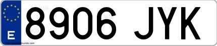 Ejemplo de matrícula de coche ordinaria 8906 JYK