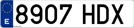 Ejemplo de matrícula de coche ordinaria 8907 HDX