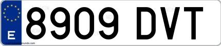 Ejemplo de matrícula española 8909 DVT