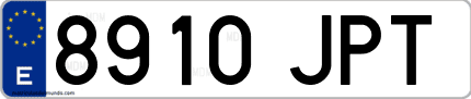 Ejemplo de matrícula de coche ordinaria 8910 JPT