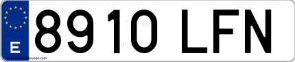 Ejemplo de matrícula española 8910 LFN