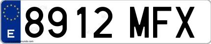 Ejemplo de matrícula española 8912 MFX