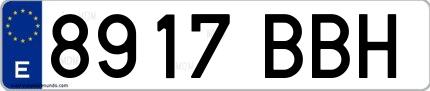 Ejemplo de matrícula de coche ordinaria 8917 BBH