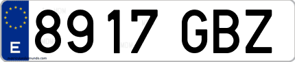 Ejemplo de matrícula de coche ordinaria 8917 GBZ