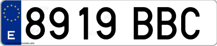 Ejemplo de matrícula de coche ordinaria 8919 BBC