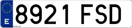 Ejemplo de matrícula de coche ordinaria 8921 FSD