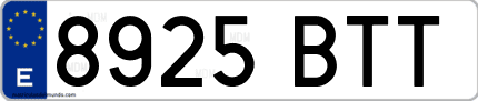 Ejemplo de matrícula de coche ordinaria 8925 BTT