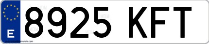 Ejemplo de matrícula de coche ordinaria 8925 KFT
