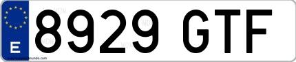 Ejemplo de matrícula española 8929 GTF