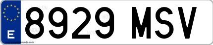 Ejemplo de matrícula española 8929 MSV