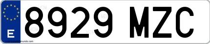 Ejemplo de matrícula española 8929 MZC