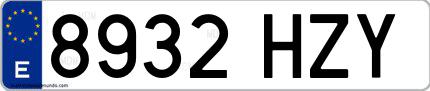 Ejemplo de matrícula española 8932 HZY