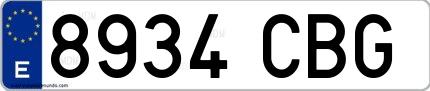 Ejemplo de matrícula española 8934 CBG
