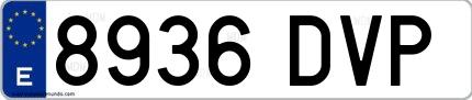Ejemplo de matrícula española 8936 DVP