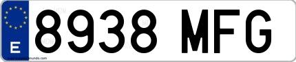 Ejemplo de matrícula española 8938 MFG