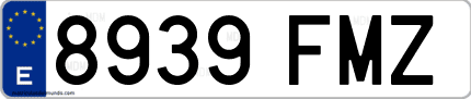 Ejemplo de matrícula de coche ordinaria 8939 FMZ