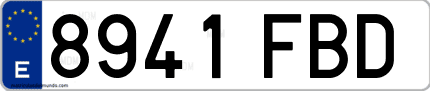 Ejemplo de matrícula de coche ordinaria 8941 FBD