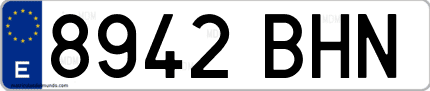 Ejemplo de matrícula de coche ordinaria 8942 BHN