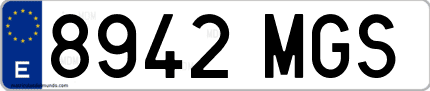 Ejemplo de matrícula de coche ordinaria 8942 MGS