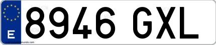 Ejemplo de matrícula de coche ordinaria 8946 GXL
