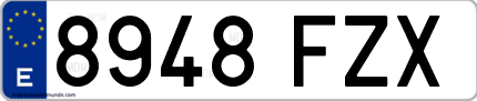 Ejemplo de matrícula de coche ordinaria 8948 FZX