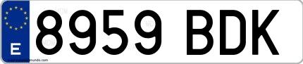 Ejemplo de matrícula española 8959 BDK