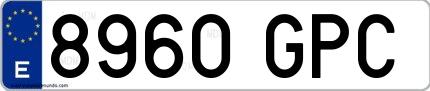 Ejemplo de matrícula española 8960 GPC