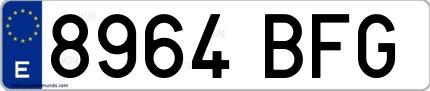 Ejemplo de matrícula española 8964 BFG