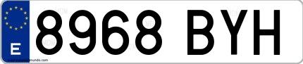 Ejemplo de matrícula española 8968 BYH