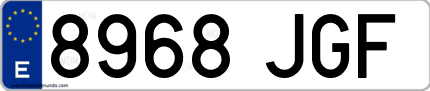 Ejemplo de matrícula de coche ordinaria 8968 JGF