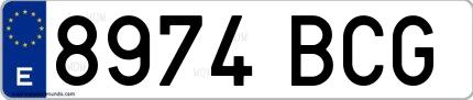 Ejemplo de matrícula española 8974 BCG